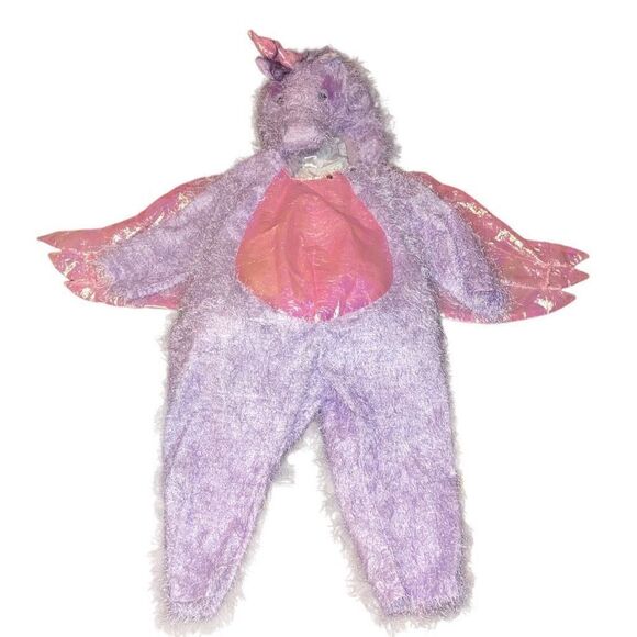Kid’s Unique Size Large Unicorn Dragon Fuzzy Hooded Halloween Costume One Piece - Picture 1 of 7